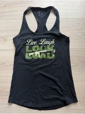 Live Laugh Lock & Load Black Graphic Racerback Tank Top